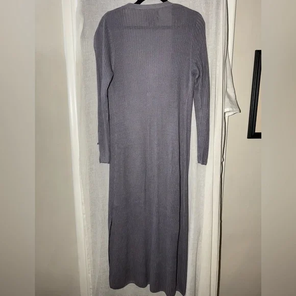 Tahari Linen Long Line Ribbed Duster Cardigan in Blue. Size L. LIKE NEW. - Picture 2 of 3